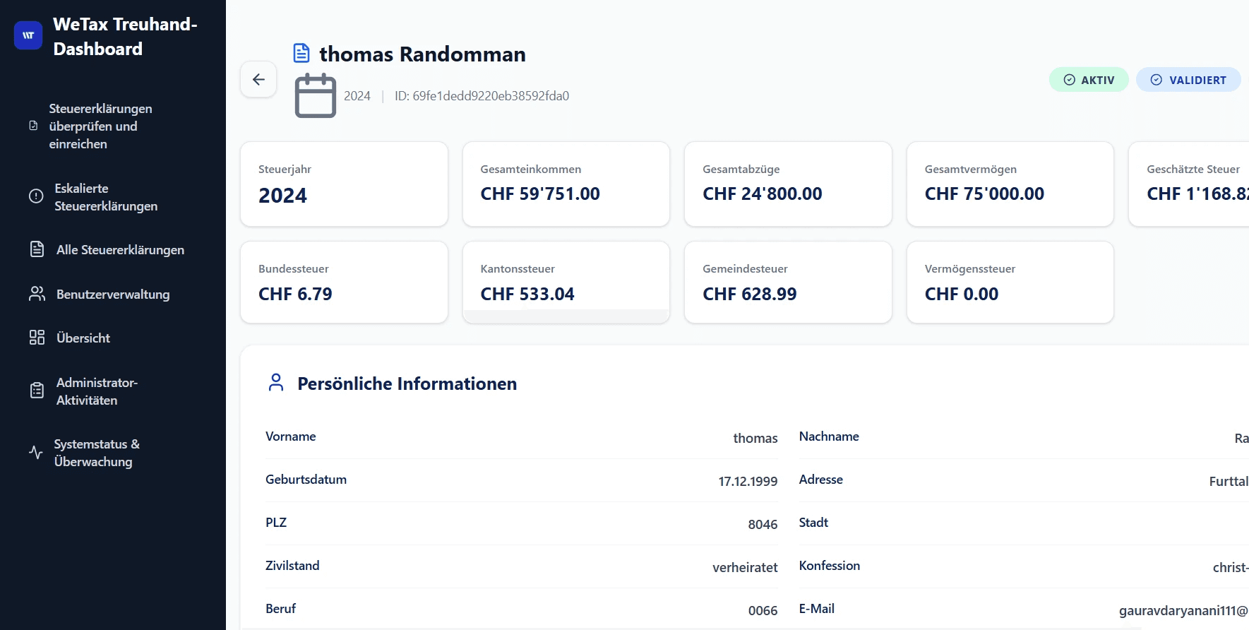 Metax Treuhand-Dashboard